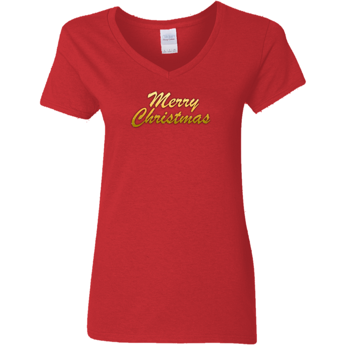 Merry Christmas Ladies V Neck Tee Shirt