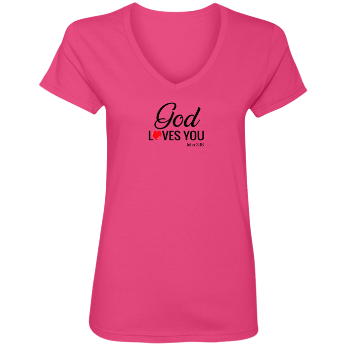 God Loves You Ladies V Neck Tee Shirt