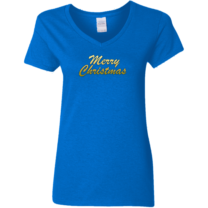 Merry Christmas Ladies V Neck Tee Shirt