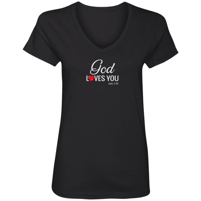 God Loves You Ladies V Neck Tee Shirt