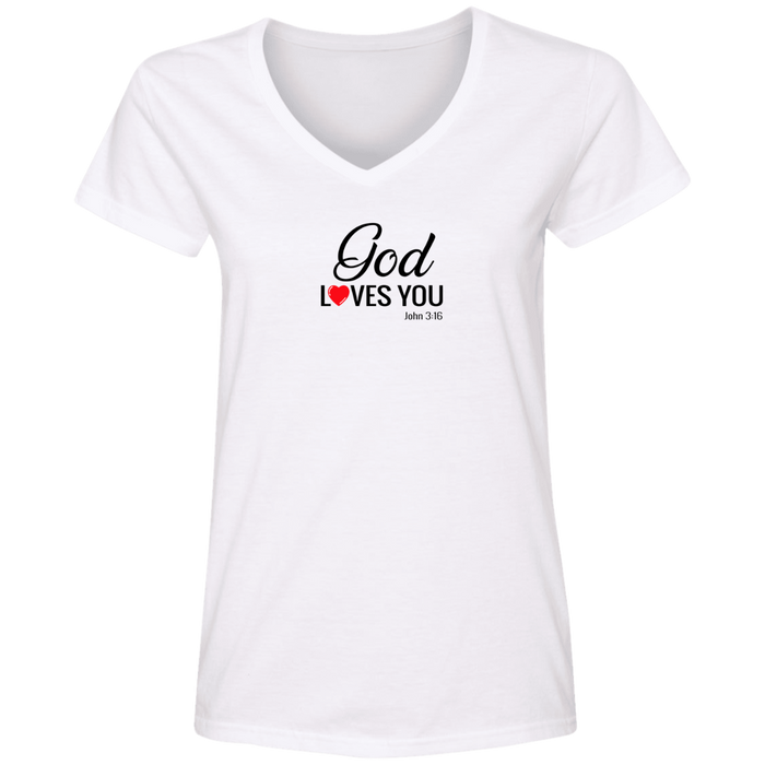 God Loves You Ladies V Neck Tee Shirt