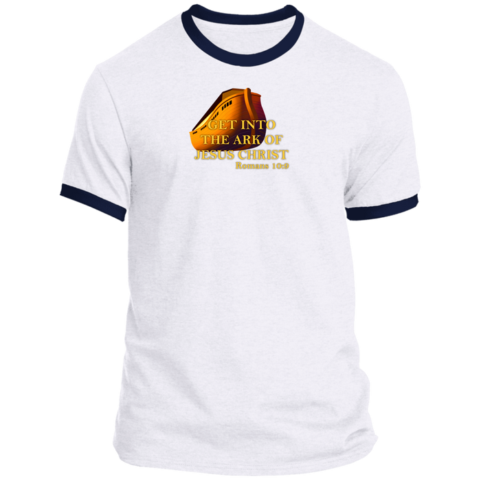 Get Into the Ark of Jesus Christ Men’s Ringer Tee